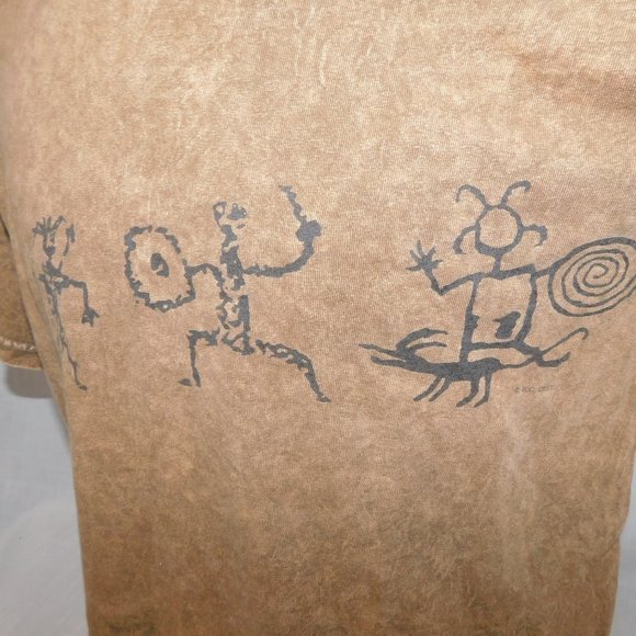 VTG 90s Stone Aged Rockwear Mens L Brown Shirt Petroglyphs Native acid wash - Picture 7 of 11